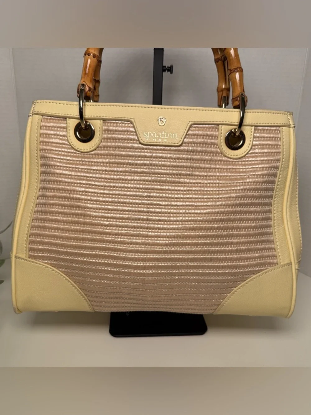 Spartina 449 Pearl Bamboo Chic Satchel Straw Woven Handbag